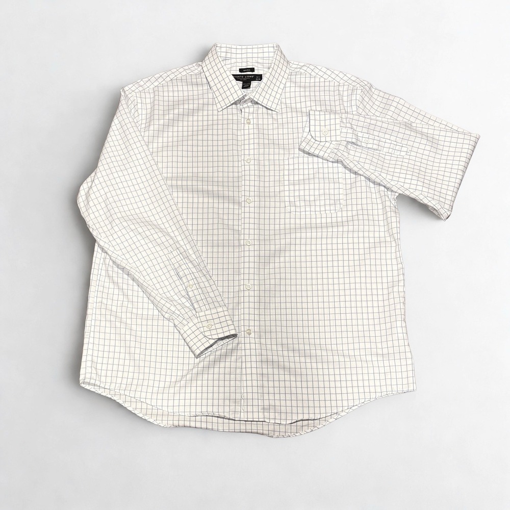 Pronto Uomo Non Iron Blue/ Check Long Sleeve Button Down Shirt-17 1/2 34/35 - Picture 3 of 6